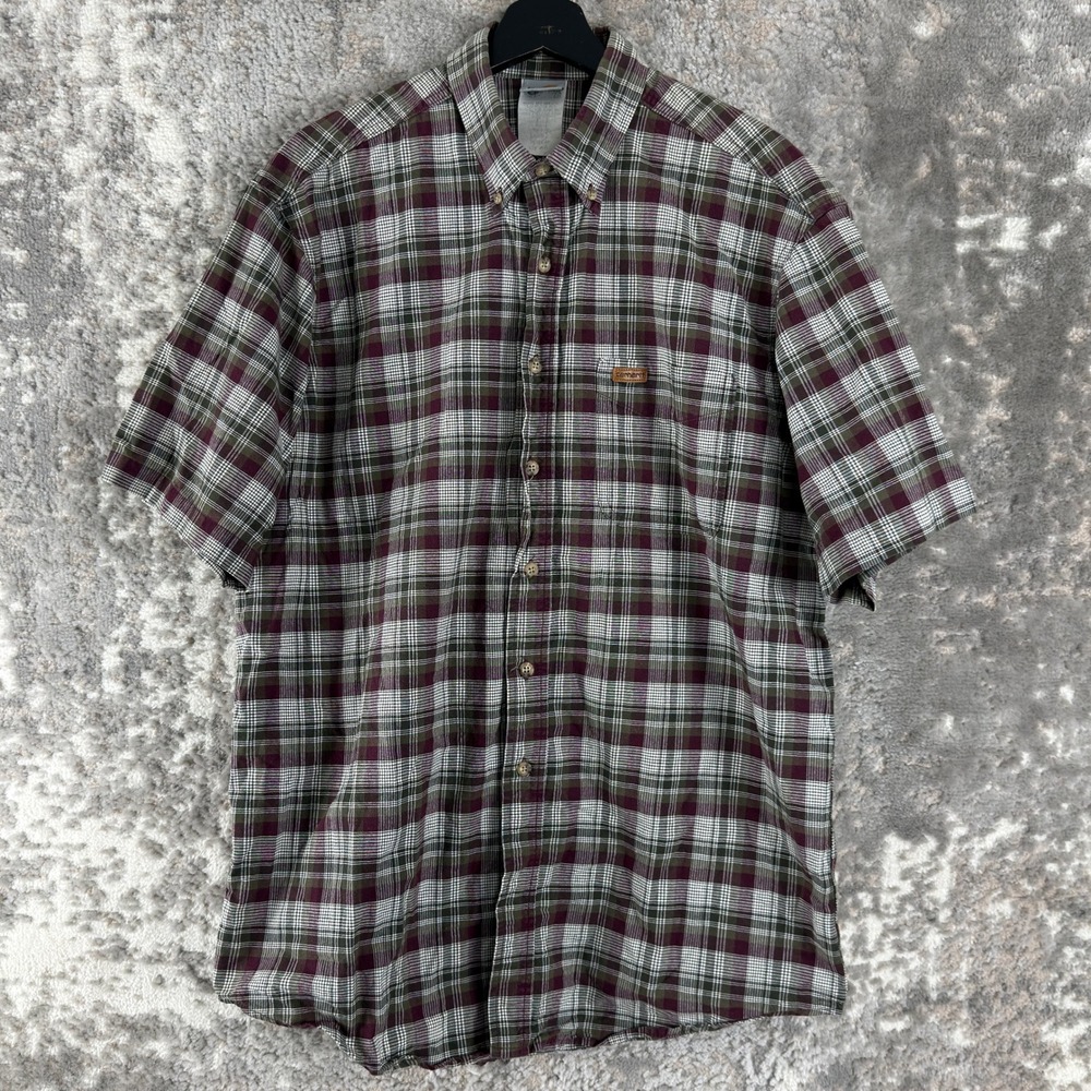 Carhartt Size Large Plaid Button‎ Down Work Shirt Multicolor Short Sleeve Mens
